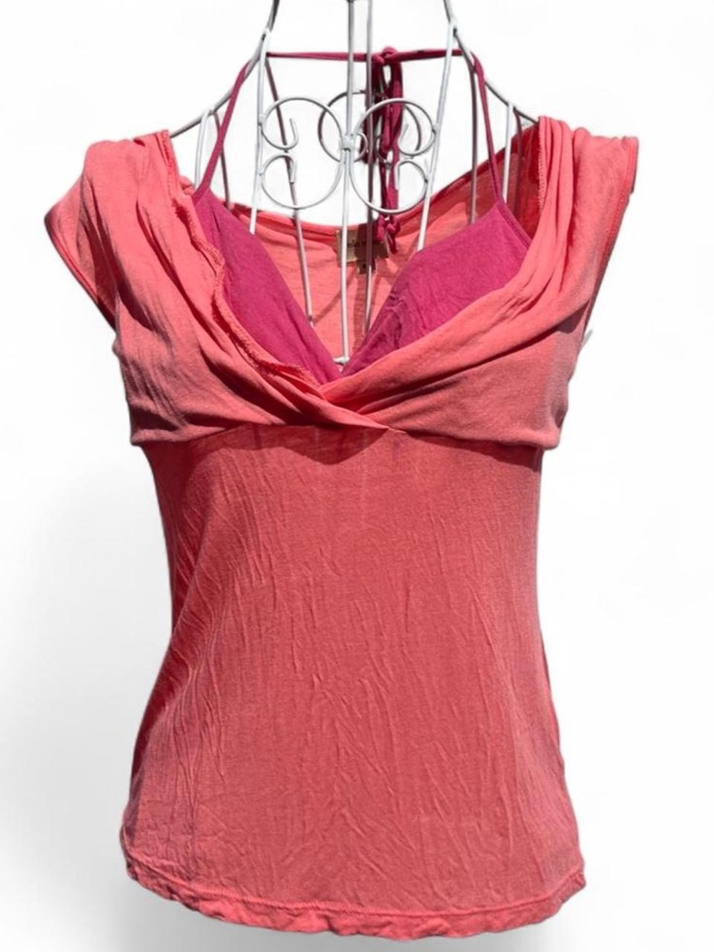 Women's Pink Layered Draped Neck Tank Top